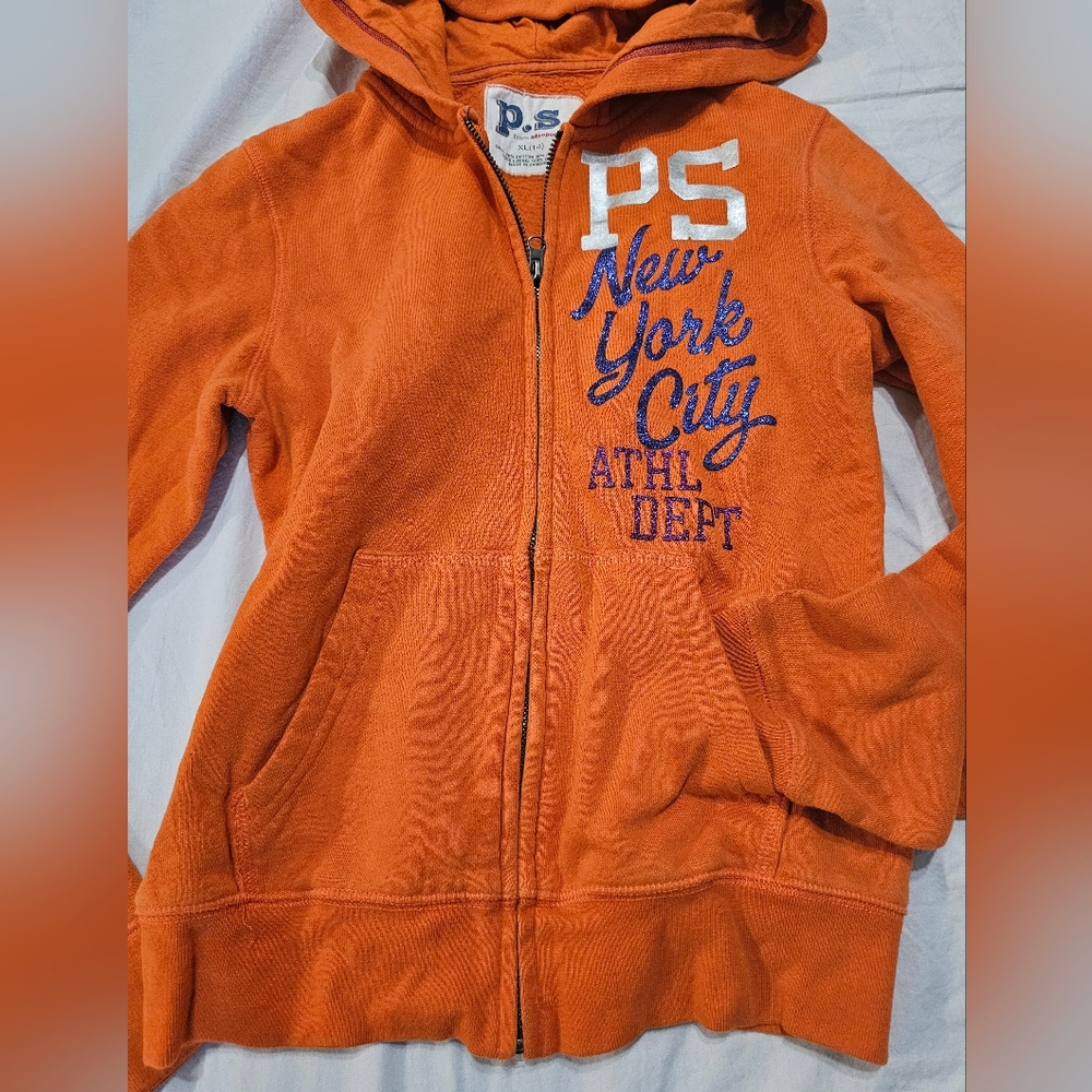 Aeropostale Orange Zip-Up Hoodie Sweatshirt - Picture 2 of 5